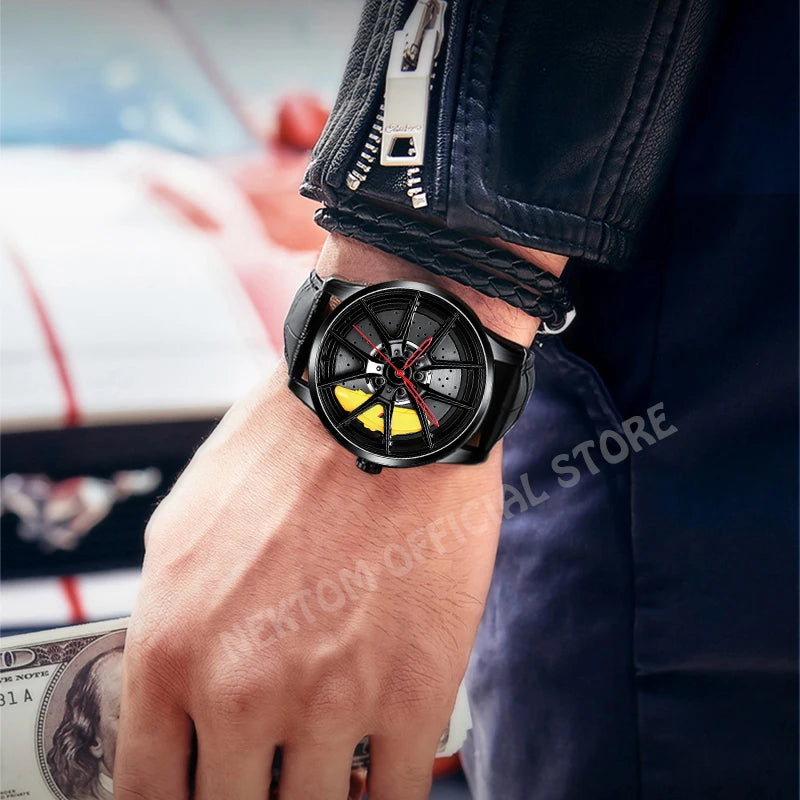 NEKTOM Mans Luxury Watches Sports Car Watches Quartz Waterproof Sport Rim Hub Wheel Wristwatch Car Quartz Men'S Watches