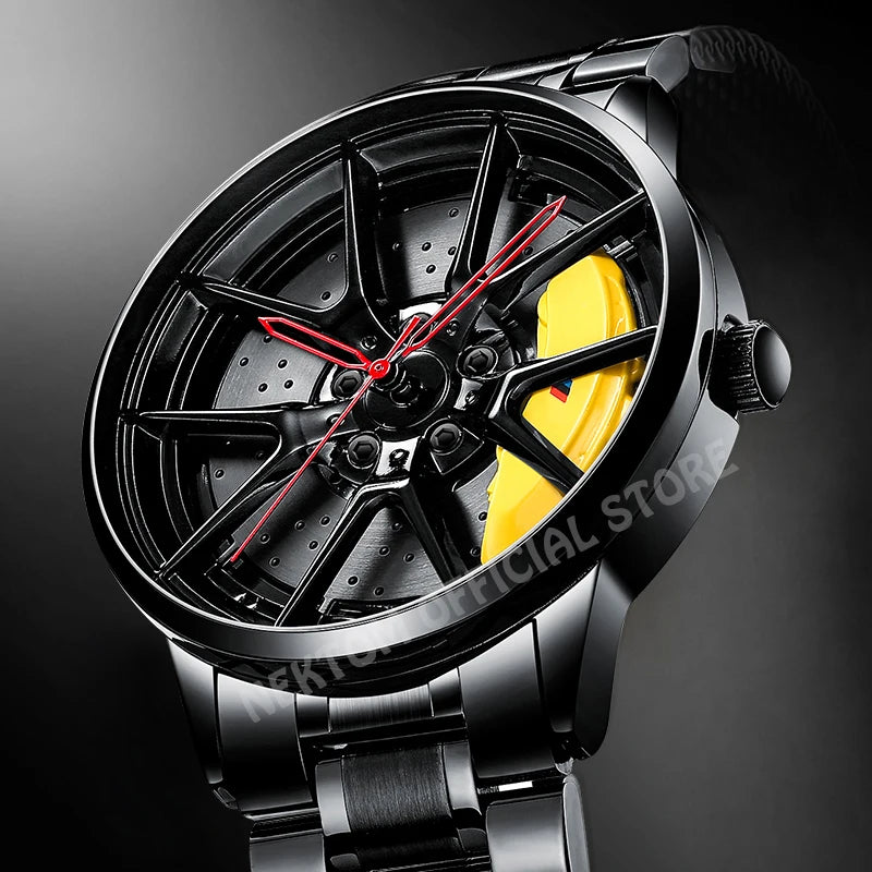 NEKTOM Mans Luxury Watches Sports Car Watches Quartz Waterproof Sport Rim Hub Wheel Wristwatch Car Quartz Men'S Watches