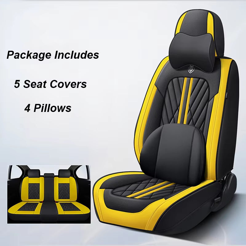 Universal Leather Car Seat Cover Full Set for Hyundai Solaris Lancer X Tiguan HB20 Peugeot 508 Auto Accessories Interior Women