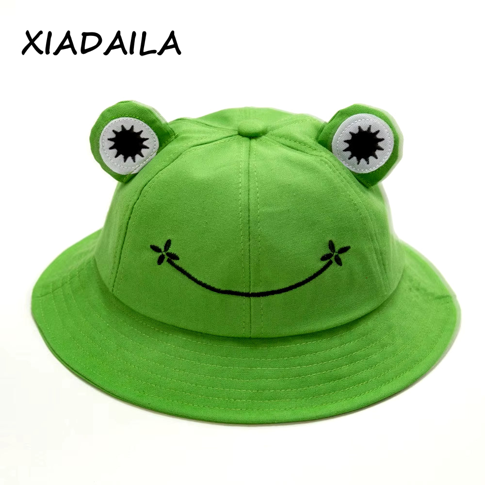 2020 New Fashion Frog Bucket Hat for Women Summer Autumn Plain Women Panama Outdoor Hiking Beach Fishing Cap Sunscreen Female