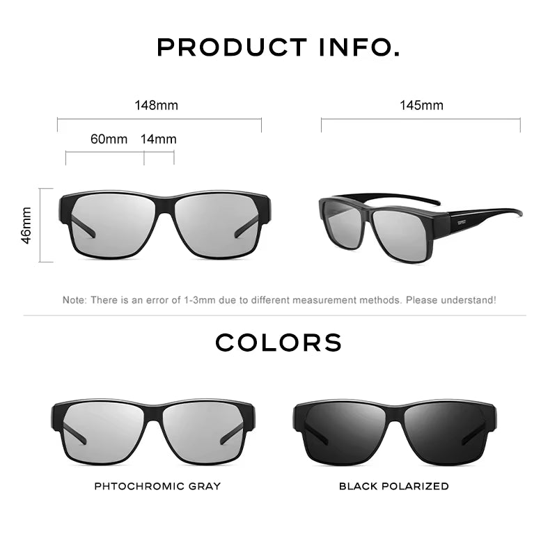 Fit over Sunglasse Polarized Men UV400 TR-90 Frame Cover Sun Glasses Discoloration BS3027